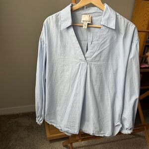 Industry Light Blue and White Stripe Long-Sleeve Pullover Shirt